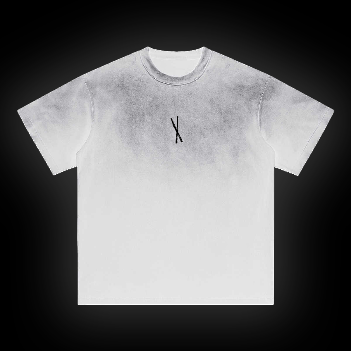 White t-shirt with a black T$ logo on a black background