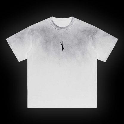 White t-shirt with a black T$ logo on a black background